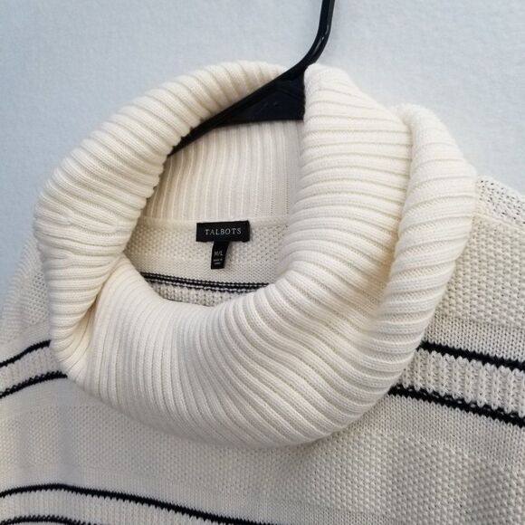 Talbots Women's Sweater Shawl Size M/L Poncho Knit Cape Fringe Blue White - Picture 6 of 9